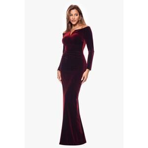 Xscape Formal Evening Gown Size 10 Velvet Off Shoulder Maxi Dress Wedding Party